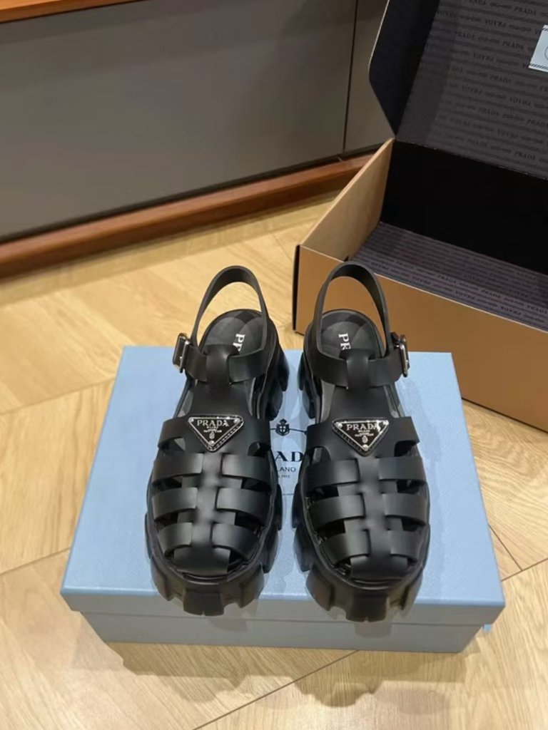 Prada Black Rubber Woven Fisherman